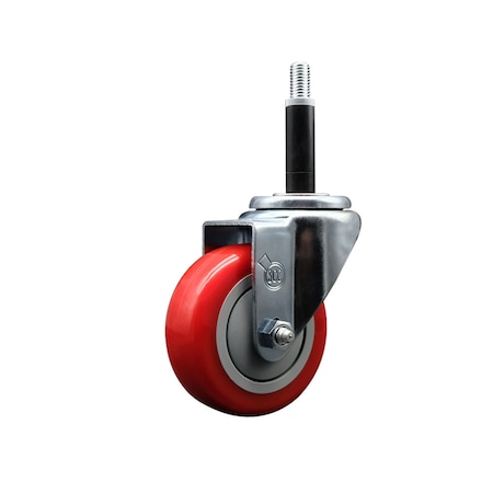 Service Caster 3.5'' SS Red Poly Wheel Swivel 3/4'' Expanding Stem Caster SCC-SSEX20S3514-PPUB-RED-34